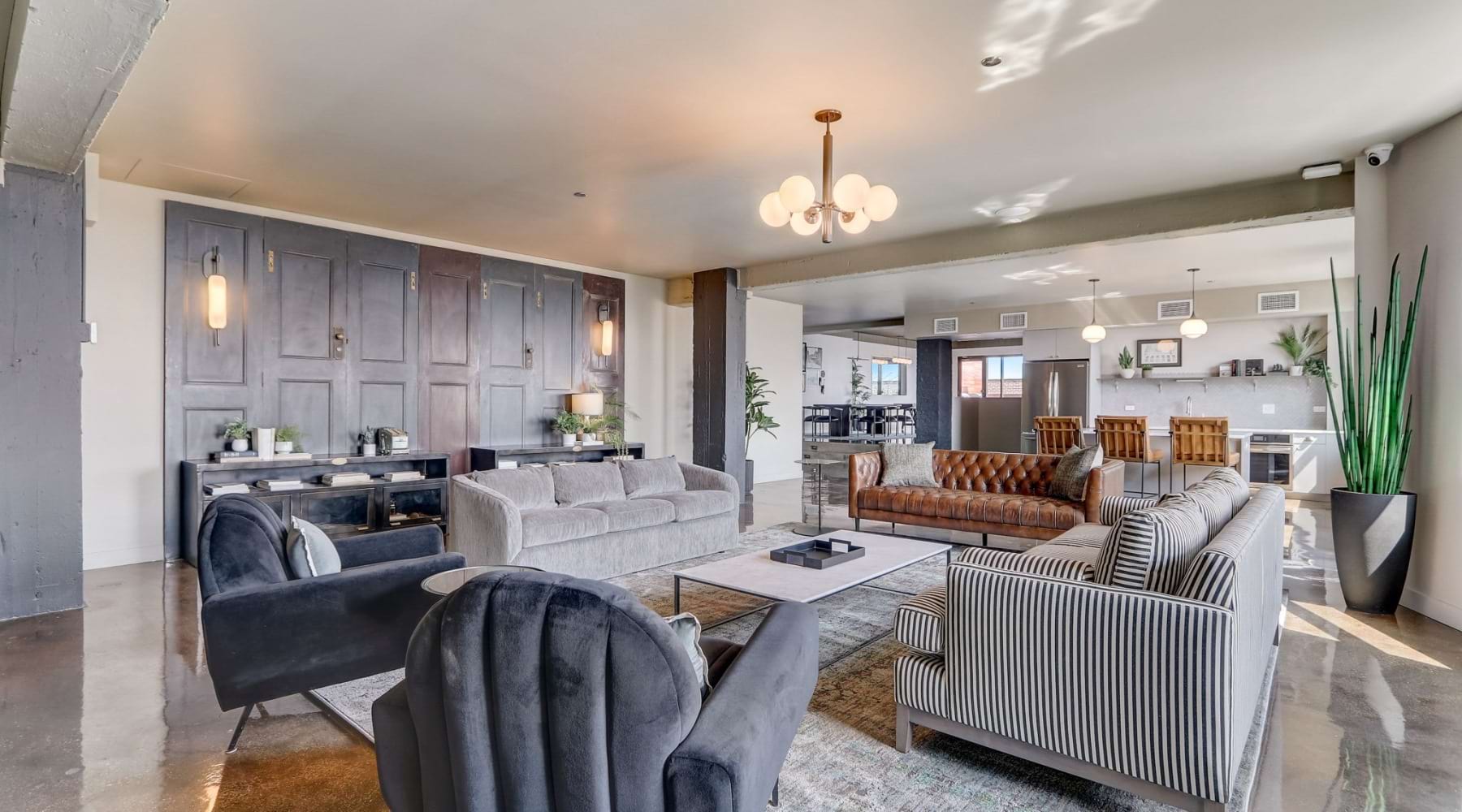 living room with a large window and open spaces