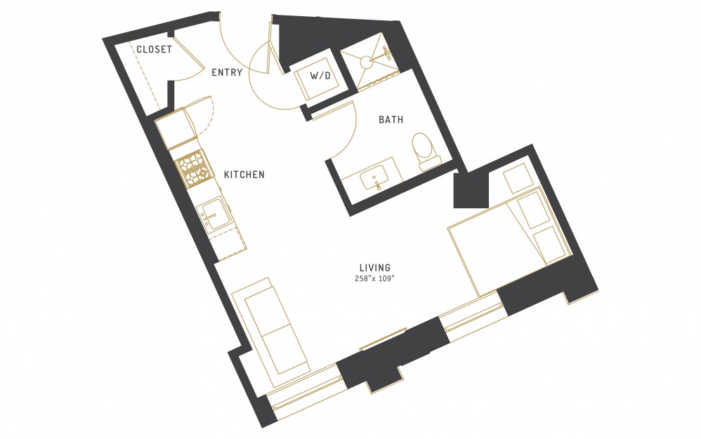 A1 - Studio floorplan layout with 1 bath and 473 square feet.