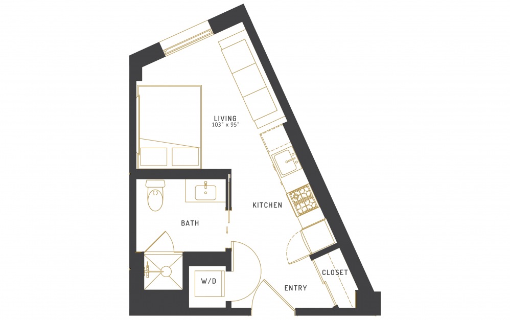 A27 - Studio floorplan layout with 1 bathroom and 324 square feet