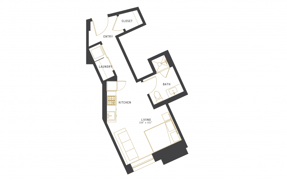 A7 - Studio floorplan layout with 1 bath and 410 square feet.