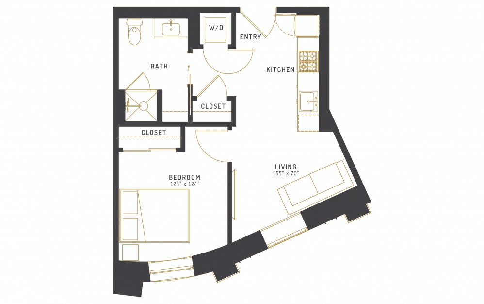 C1 - 1 bedroom floorplan layout with 1 bath and 498 square feet.