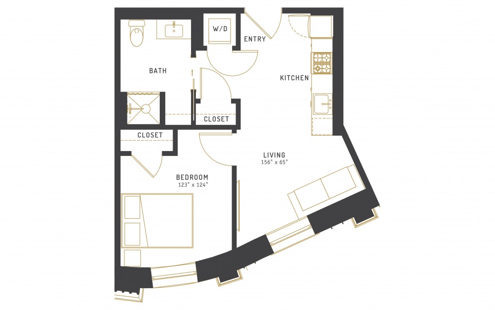 C2 - 1 bedroom floorplan layout with 1 bath and 498 square feet.