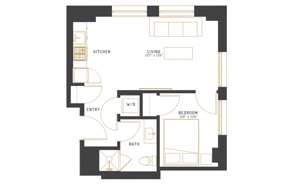 C4 - 1 bedroom floorplan layout with 1 bath and 522 square feet.