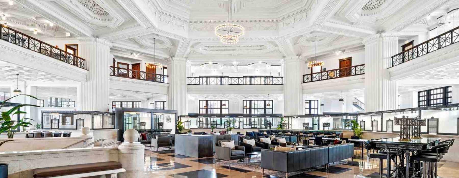 Uptown Chicago luxury lofts interior with high ceilings and historic bank architecture