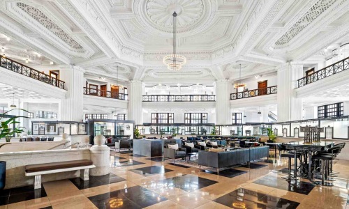Uptown Chicago luxury lofts interior with high ceilings and historic bank architecture
